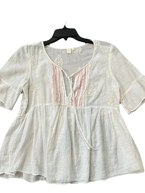 Eloise Tops - Anthropologie Women’s Eloise Top Size Medium White Pink Boho Babydoll Feminine